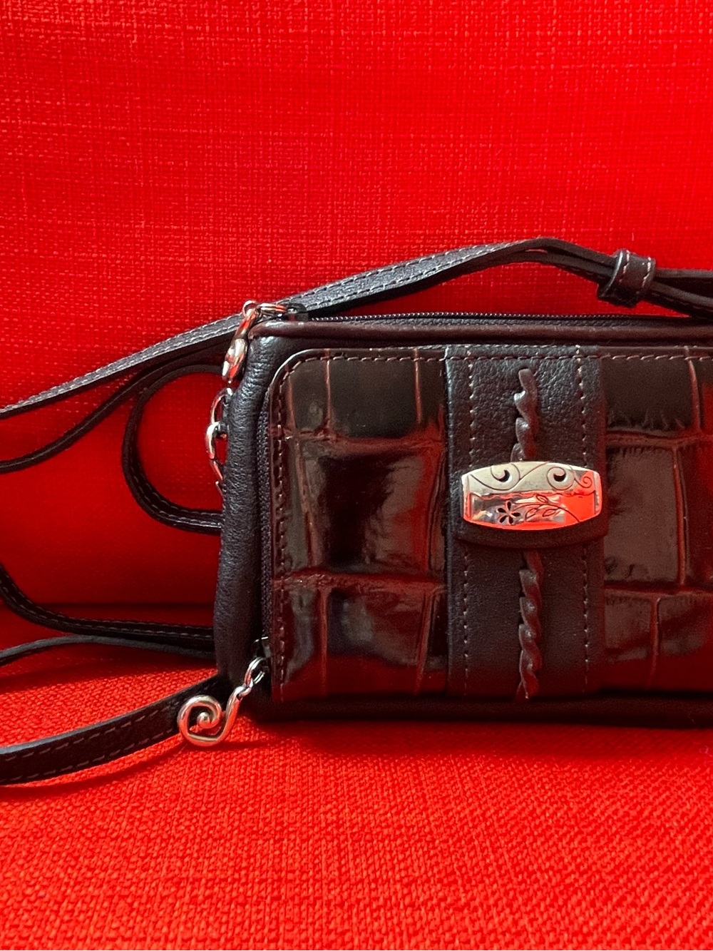 Brighton designer vintage boho croc embossed crossbody purse
